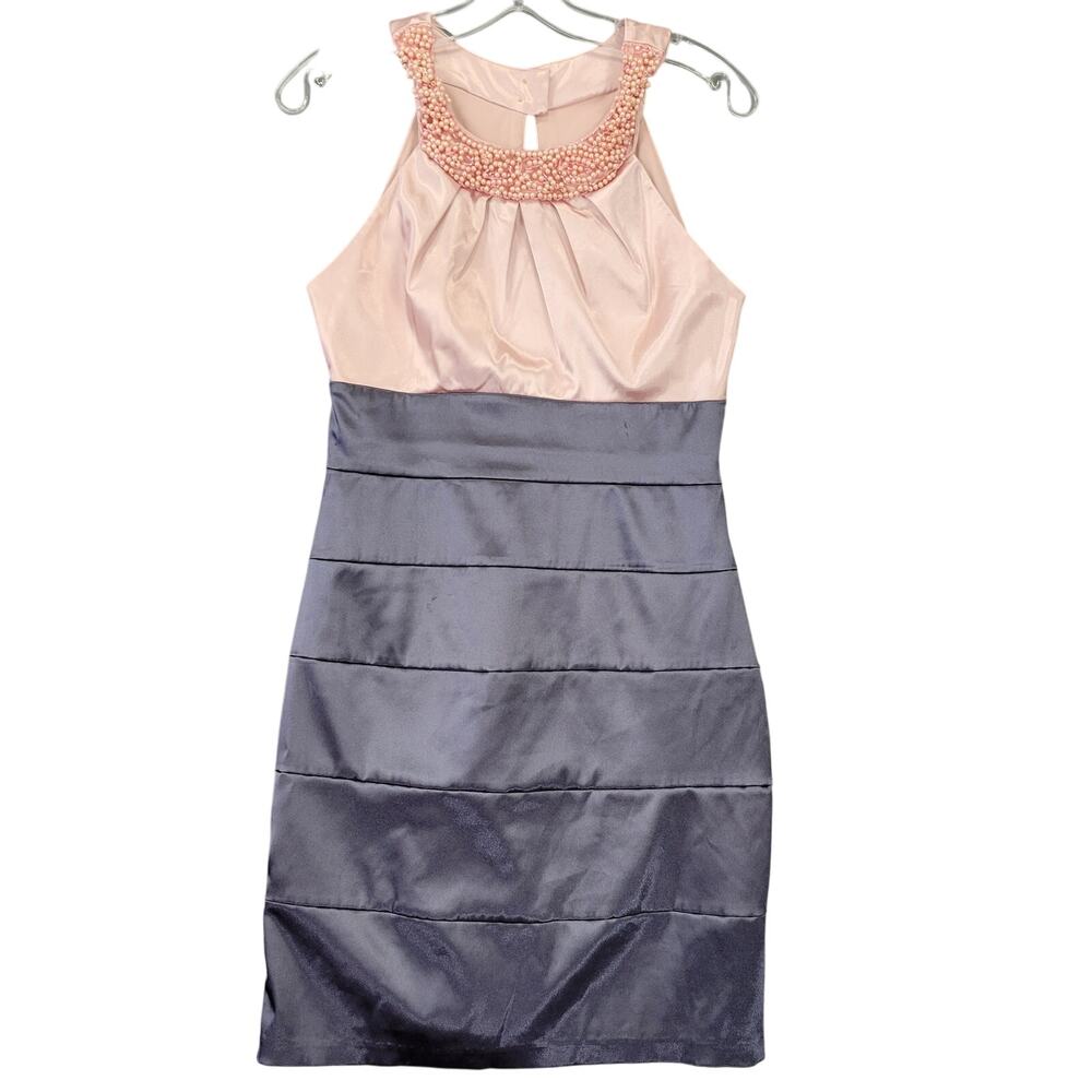 B Darlin Pink and Gray Midi Dress